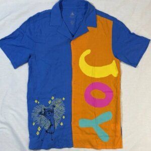 Disney Shirt Mens Size Small Blue Coloblock Button Up Short Sleeves Joy NWOT